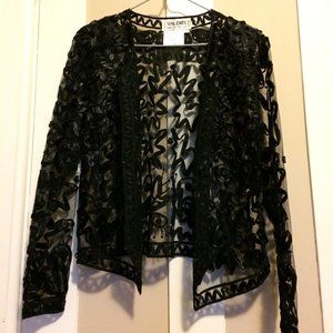 Dressy black Valenti jacket with intricate beading, and sequin details.